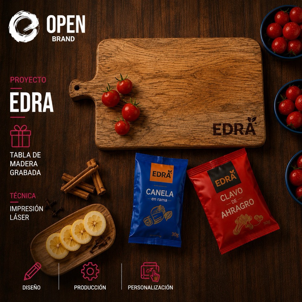 Set de regalo con tabla de madera grabada para EDRA