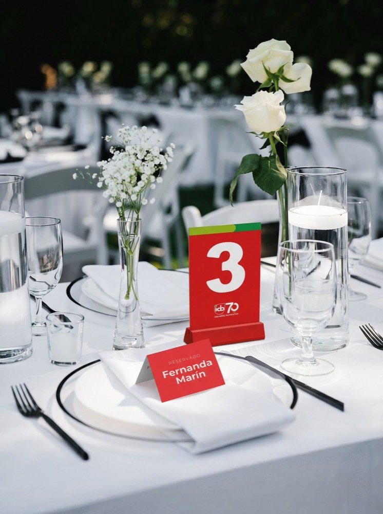 Numerador y tarjeta de mesa personalizados para evento ICB